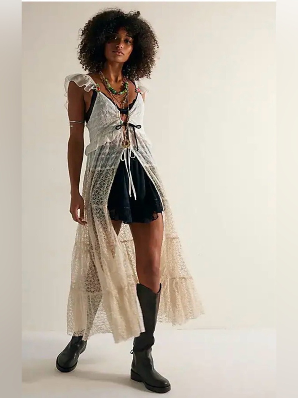 NWT $168 Free People Selena Maxi Top All Over Lace Festival Romance Fairy XS